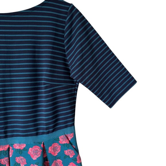 Matilda Jane Women's Peyton Fit Flare Dress Stripe Floral Rose Pockets Retro - Picture 14 of 16